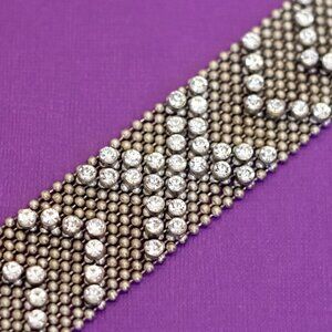 8 inch, Vintage Arrows X Rhinestones Gold Tone Bracelet - Q33